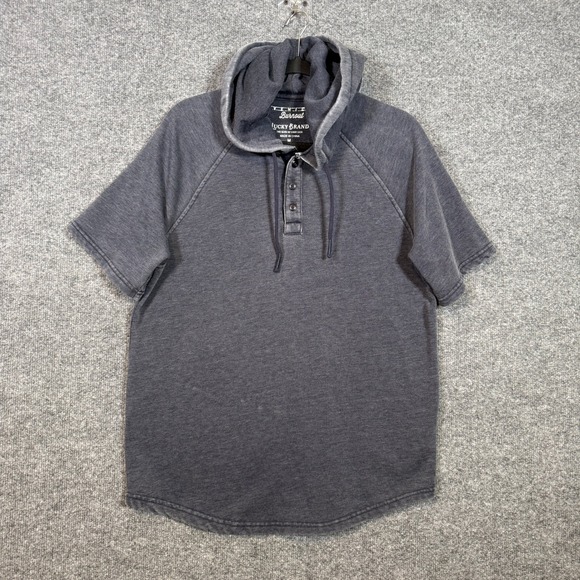 Lucky Brand Other - Lucky Brand Venice Burnout Henley Hoodie Mens Medium Blue Short Sleeve Pullover